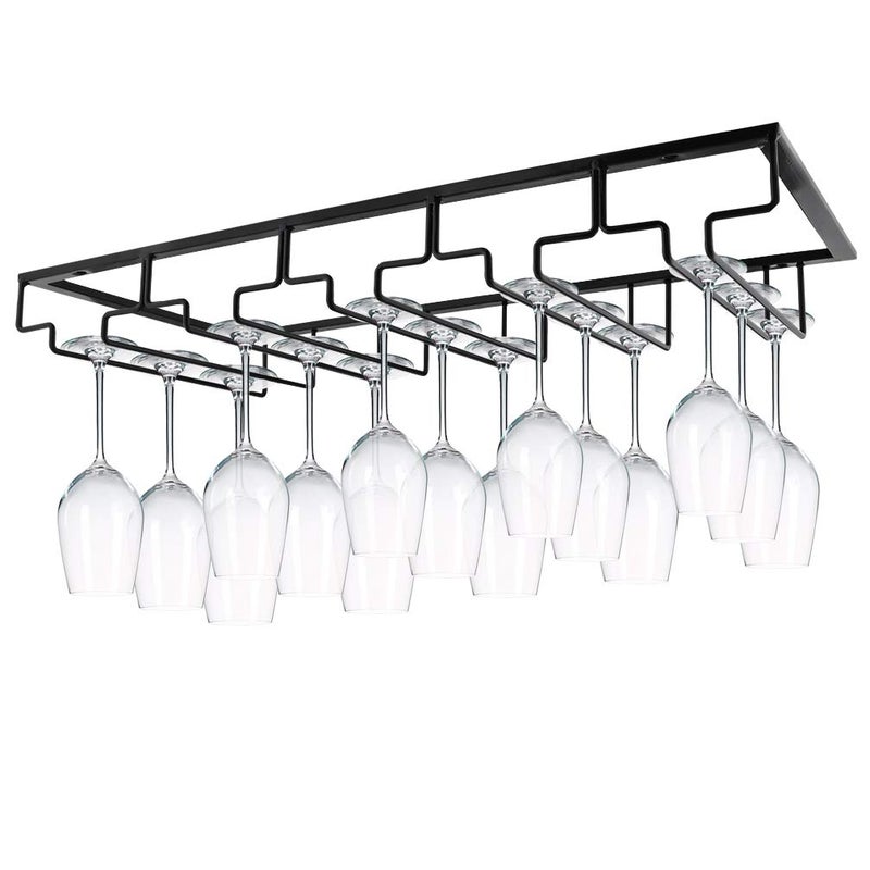MOCOUM Wine Glasses Rack Under Cabinet Stemware Rack, Glass Hanger Rack Wire Glass Holder Storage Hanger for Cabinet Kitchen Bar (Black, 5 Rows 1 Pack) - Image 1